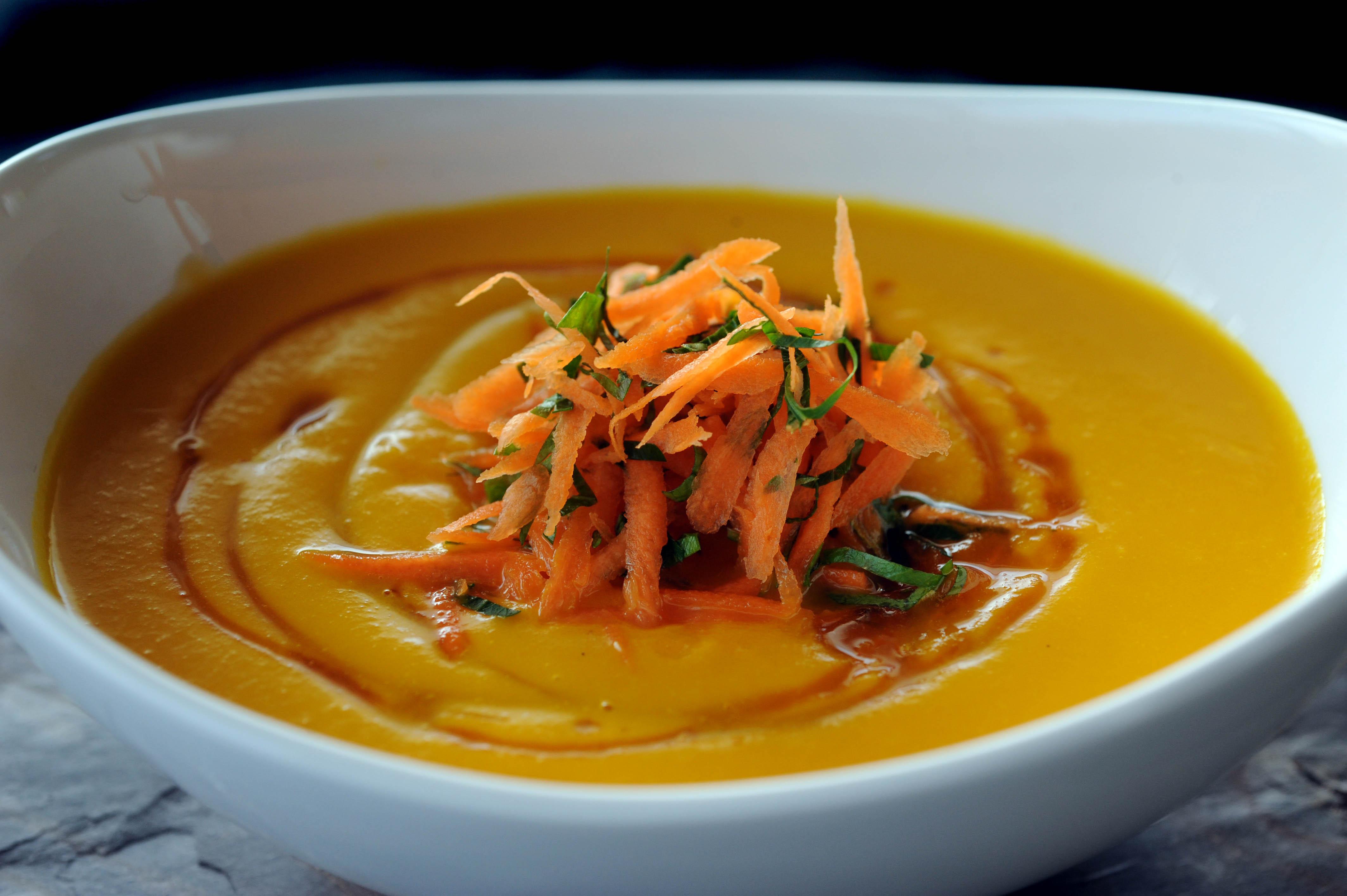Carrot and Ginger Soup with Lemon Herb Cream - Scottish Slimmers